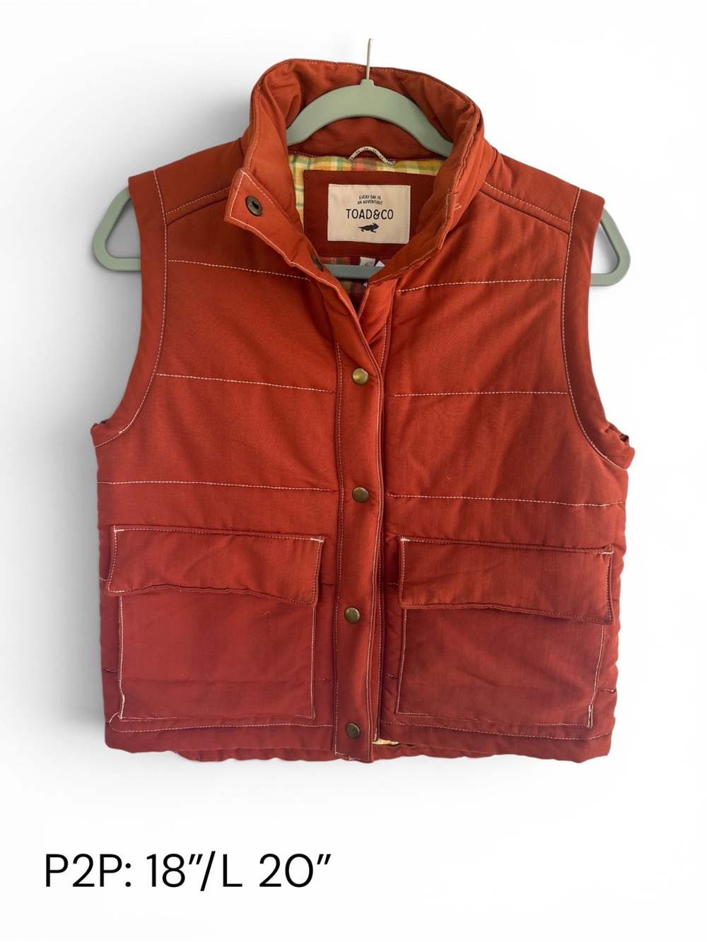 Toad&Co Burnt Orange Quilted Snap-Front Vest
